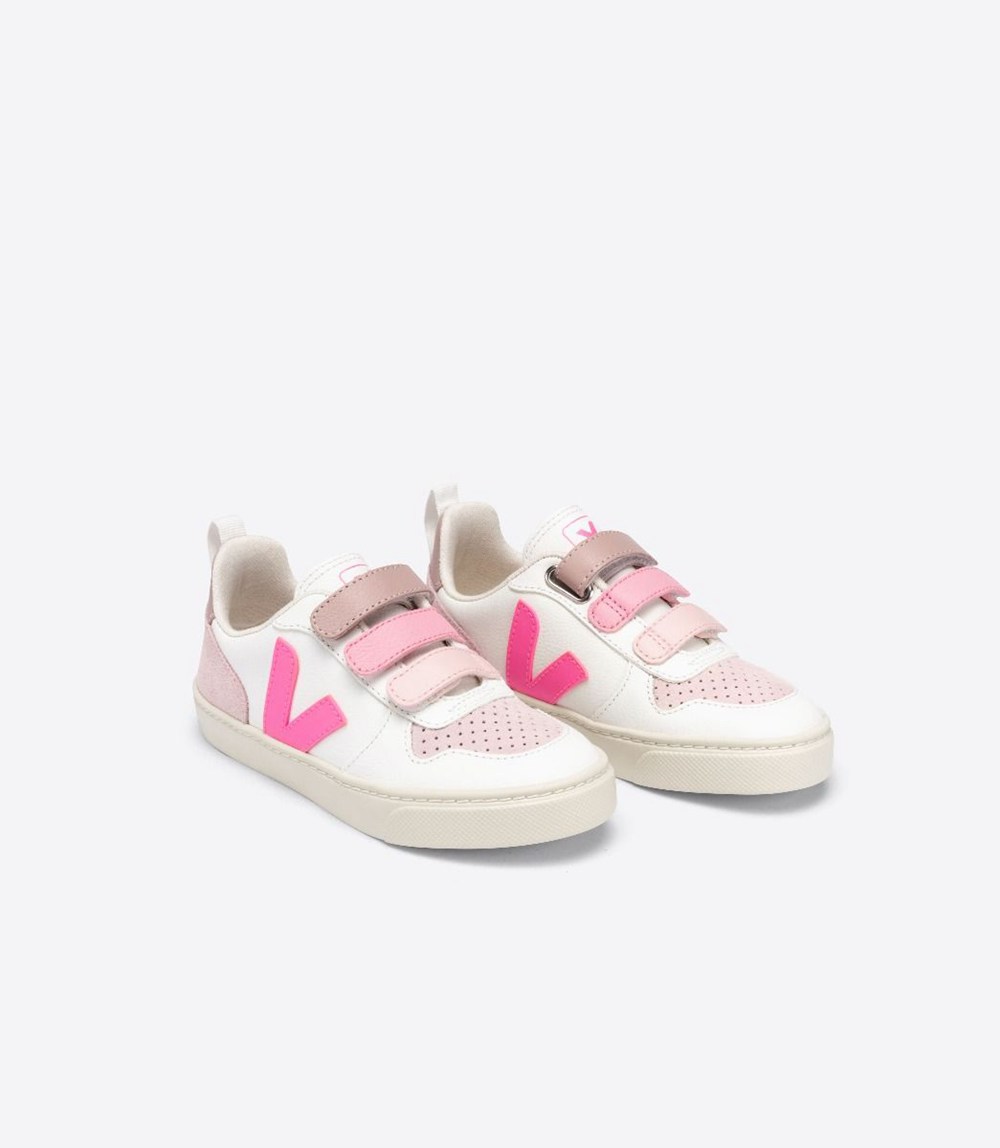 Veja Trainers Kids White/Pink - V-10 Velcro Chromefree - JPRY-79821